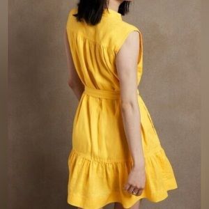 Banana Republic Yellow Linen Flounce Belted Dress